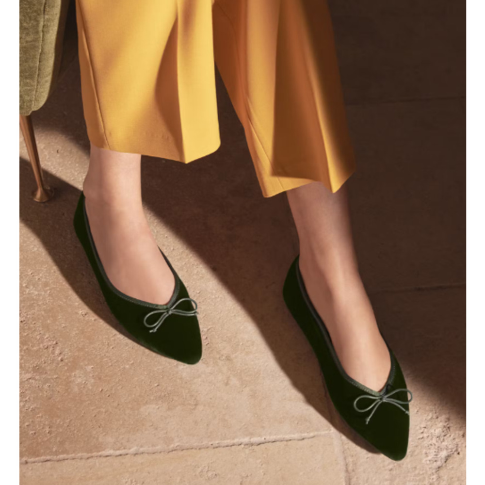 Birdies Black Velvet Flats with Bow